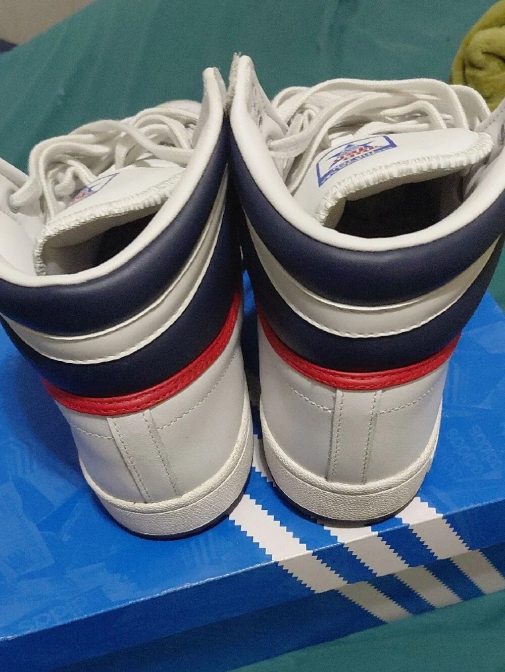 adidas Men’s High-Top Sneakers - White with Navy & Red Trim